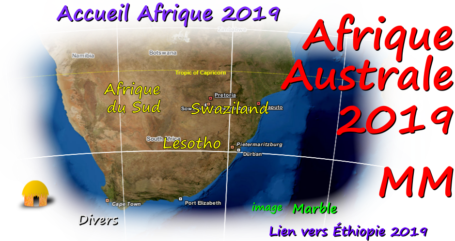 Carte voyage MM Afrique Australe 2019. Vue dans Marble avec le fond Satellite